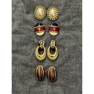 Fashion Earrings clip-on variety of shapes and multicolored goldtone 4 pair